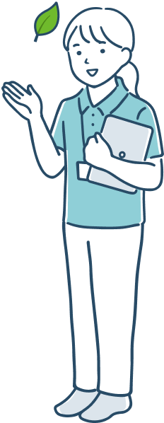 イメージイラスト:タブレット持って案内する女性の介護職員